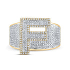 10kt Two - tone Gold Mens Round Diamond F Initial Letter Ring 1 Cttw - Splendid Jewellery