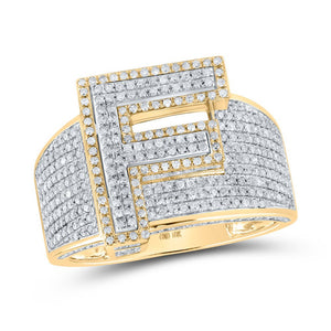 10kt Two - tone Gold Mens Round Diamond F Initial Letter Ring 1 Cttw - Splendid Jewellery