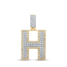 Load image into Gallery viewer, 10kt Two - tone Gold Men's Round Diamond H Initial Letter Pendant 1/2 Cttw - Exquisite Diamond Charm Pendant - Splendid Jewellery