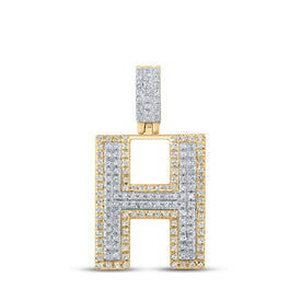 10kt Two - tone Gold Men's Round Diamond H Initial Letter Pendant 1/2 Cttw - Exquisite Diamond Charm Pendant - Splendid Jewellery