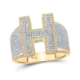 10kt Two - tone Gold Men's Round Diamond H Initial Letter Ring 1 - 1/5 Cttw | Splendid Jewellery - Splendid Jewellery