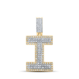 10kt Two - tone Gold Men's Round Diamond I Initial Letter Pendant 1/2 Cttw | Splendid Jewellery - Splendid Jewellery