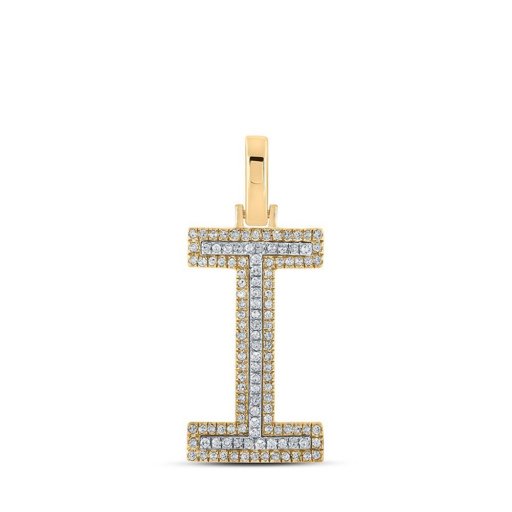 10kt Two - tone Gold Mens Round Diamond I Initial Letter Pendant 1/3 Cttw - Splendid Jewellery