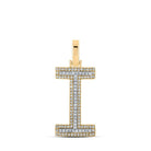 10kt Two - tone Gold Mens Round Diamond I Initial Letter Pendant 1/3 Cttw - Splendid Jewellery