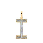 10kt Two - tone Gold Mens Round Diamond I Initial Letter Pendant 1/3 Cttw - Splendid Jewellery