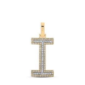 10kt Two - tone Gold Mens Round Diamond I Initial Letter Pendant 1/3 Cttw - Splendid Jewellery