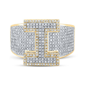 10kt Two - tone Gold Mens Round Diamond I Initial Letter Ring - 1 - 1/5 Cttw: A Dazzling Statement of Individuality - Splendid Jewellery