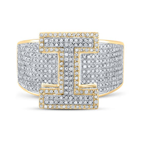 10kt Two-tone Gold Mens Round Diamond I Initial Letter Ring - 1-1/5 Cttw: A Dazzling Statement of Individuality - Alternate view 4 from Splendid Jewellery
