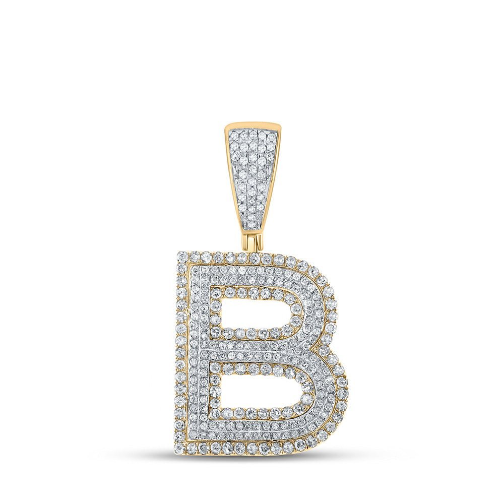 10kt Two - tone Gold Mens Round Diamond Initial B Letter Charm Pendant 1 Cttw - Splendid Jewellery