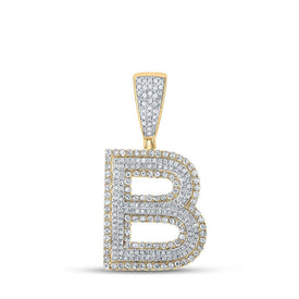 10kt Two - tone Gold Mens Round Diamond Initial B Letter Charm Pendant 1 Cttw - Splendid Jewellery