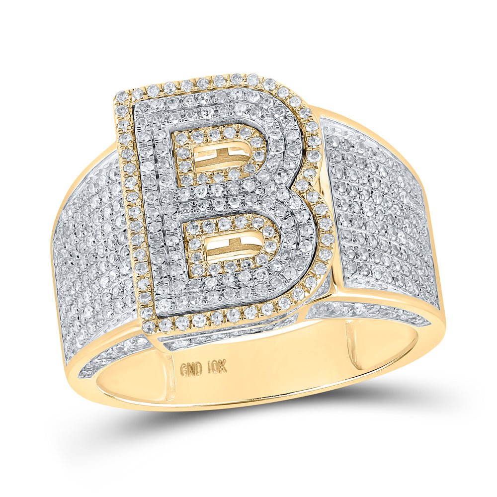 10kt Two - tone Gold Men's Round Diamond Initial B Letter Ring 1 - 1/5 Cttw | Splendid Jewellery - Splendid Jewellery