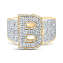 Load image into Gallery viewer, 10kt Two-tone Gold Men&#39;s Round Diamond Initial B Letter Ring 1-1/5 Cttw | Splendid Jewellery - Alternate view 4 from Splendid Jewellery