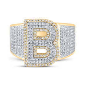 10kt Two-tone Gold Men's Round Diamond Initial B Letter Ring 1-1/5 Cttw | Splendid Jewellery - Alternate view 4 from Splendid Jewellery