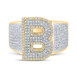 10kt Two - tone Gold Men's Round Diamond Initial B Letter Ring 1 - 1/5 Cttw | Splendid Jewellery - Splendid Jewellery