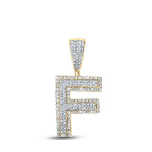 Load image into Gallery viewer, 10kt Two - tone Gold Men's Round Diamond Initial F Letter Charm Pendant - 3/4 Cttw | Splendid Jewellery - Splendid Jewellery
