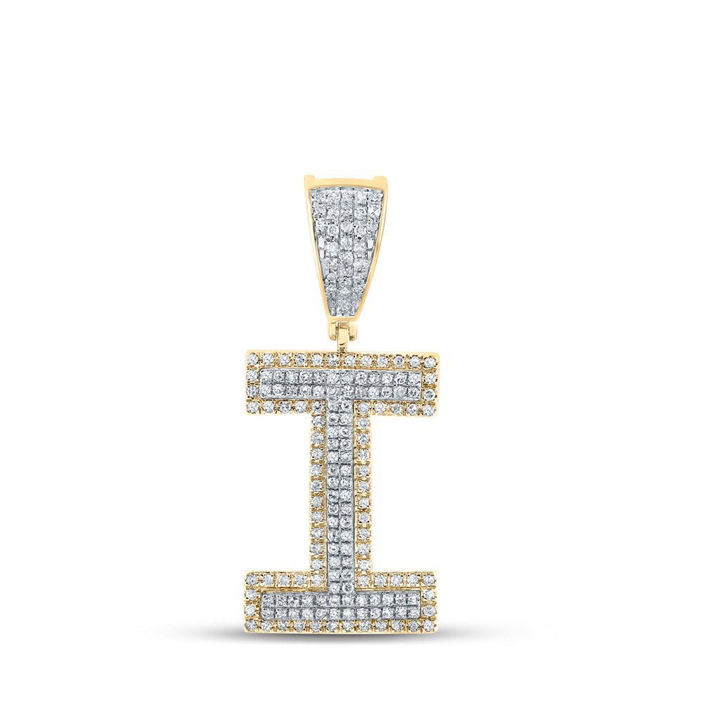 10kt Two - tone Gold Men's Round Diamond Initial I Letter Charm Pendant - 1/2 Cttw - Splendid Jewellery