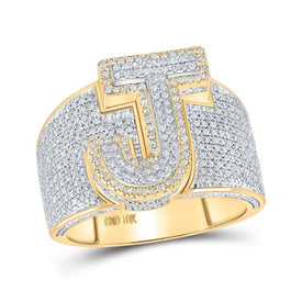 10kt Two - tone Gold Mens Round Diamond Initial J Letter Ring 1 - 1/5 Cttw - Splendid Jewellery