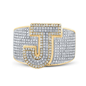 10kt Two - tone Gold Mens Round Diamond Initial J Letter Ring 1 - 1/5 Cttw - Splendid Jewellery