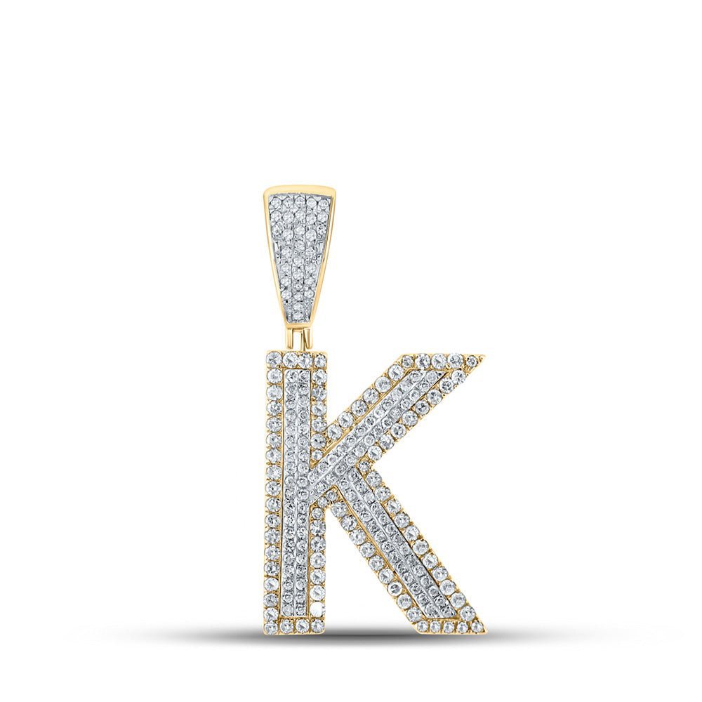 10kt Two - tone Gold Men's Round Diamond Initial K Letter Charm Pendant - 7/8 Cttw - Splendid Jewellery