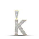 10kt Two - tone Gold Men's Round Diamond Initial K Letter Charm Pendant - 7/8 Cttw - Splendid Jewellery