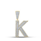 10kt Two - tone Gold Men's Round Diamond Initial K Letter Charm Pendant - 7/8 Cttw - Splendid Jewellery