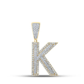10kt Two - tone Gold Men's Round Diamond Initial K Letter Charm Pendant - 7/8 Cttw - Splendid Jewellery