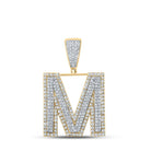 10kt Two - tone Gold Men's Round Diamond Initial M Letter Charm Pendant 1 - 1/5 Cttw - Splendid Jewellery