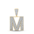 10kt Two - tone Gold Men's Round Diamond Initial M Letter Charm Pendant 1 - 1/5 Cttw - Splendid Jewellery