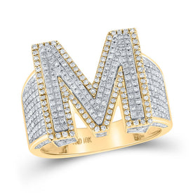 10kt Two-tone Gold Men's Round Diamond Initial M Letter Ring 1-1/5 Cttw - A Dazzling Statement of Personalized Elegance - Alternate view 1 from Splendid Jewellery
