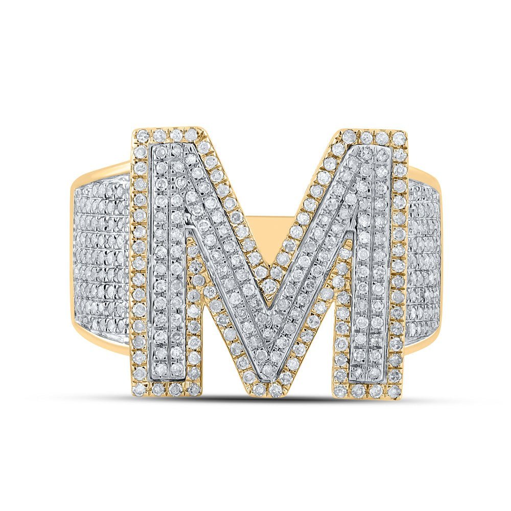 10kt Two - tone Gold Men's Round Diamond Initial M Letter Ring 1 - 1/5 Cttw - A Dazzling Statement of Personalized Elegance - Splendid Jewellery
