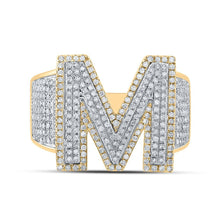 Load image into Gallery viewer, 10kt Two - tone Gold Men's Round Diamond Initial M Letter Ring 1 - 1/5 Cttw - A Dazzling Statement of Personalized Elegance - Splendid Jewellery