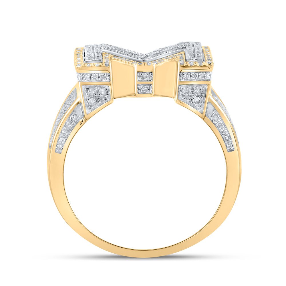 10kt Two - tone Gold Men's Round Diamond Initial M Letter Ring 1 - 1/5 Cttw - A Dazzling Statement of Personalized Elegance - Splendid Jewellery