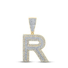 10kt Two - tone Gold Men's Round Diamond Initial R Letter Charm Pendant 1 Cttw | Splendid Jewellery - Splendid Jewellery