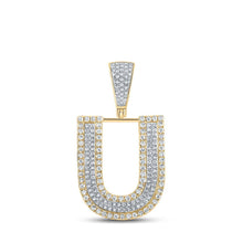 Load image into Gallery viewer, 10kt Two - tone Gold Men's Round Diamond Initial U Letter Charm Pendant 3/4 Cttw | Splendid Jewellery - Splendid Jewellery