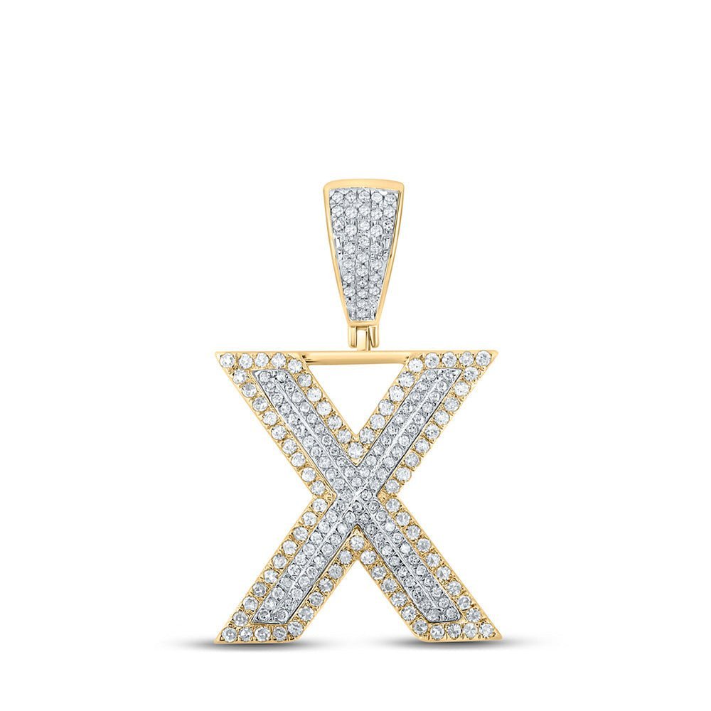 10kt Two - tone Gold Men's Round Diamond Initial X Letter Charm Pendant - 3/4 Cttw - Splendid Jewellery