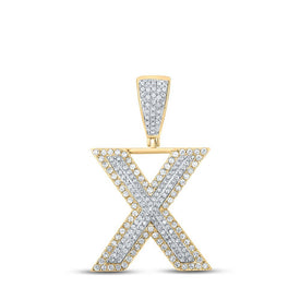 10kt Two - tone Gold Men's Round Diamond Initial X Letter Charm Pendant - 3/4 Cttw - Splendid Jewellery