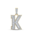 10kt Two - tone Gold Mens Round Diamond K Initial Letter Charm Pendant 1 - 7/8 Cttw - Splendid Jewellery