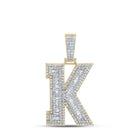 10kt Two - tone Gold Mens Round Diamond K Initial Letter Charm Pendant 1 - 7/8 Cttw - Splendid Jewellery