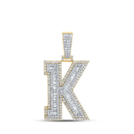 10kt Two - tone Gold Mens Round Diamond K Initial Letter Charm Pendant 1 - 7/8 Cttw - Splendid Jewellery