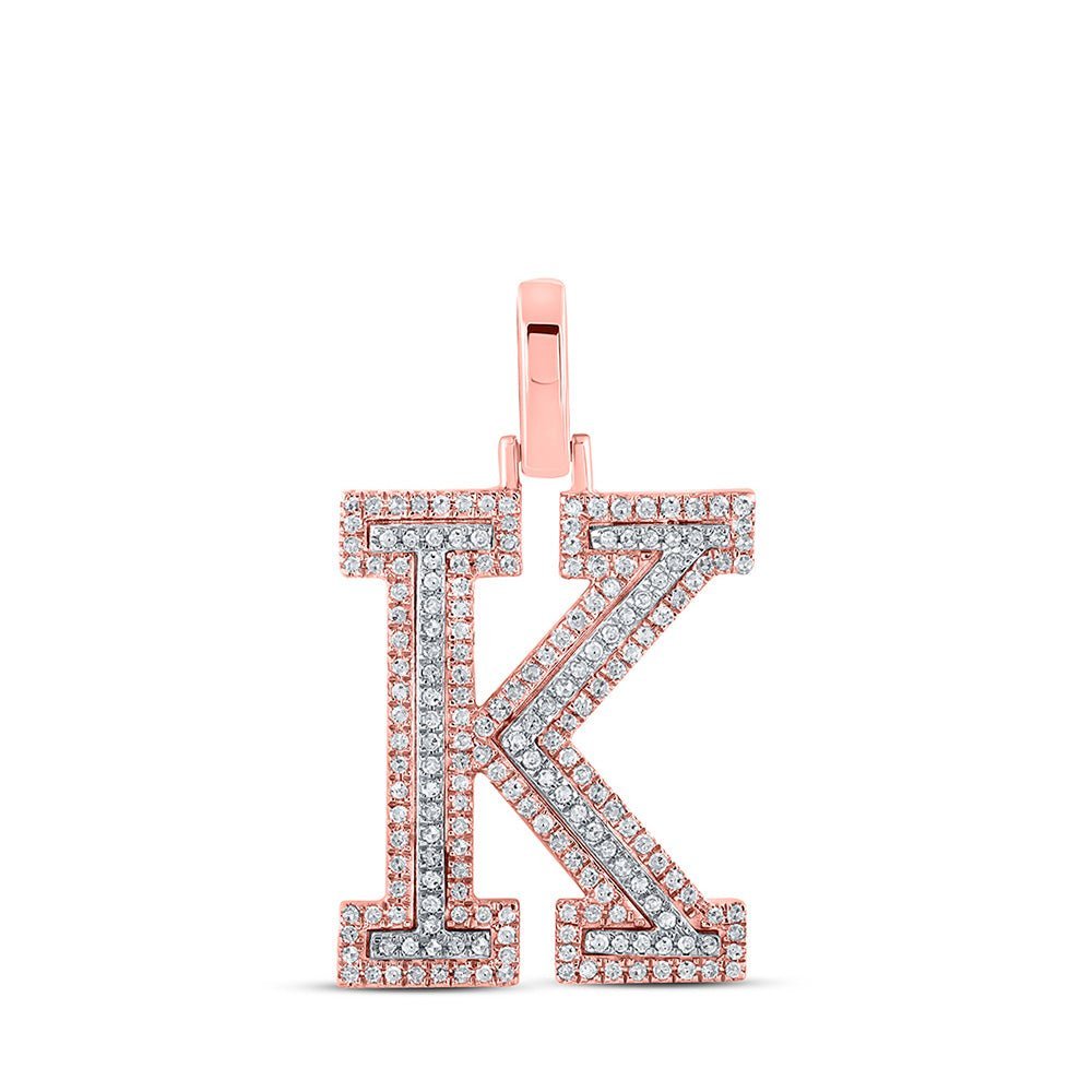 10kt Two - tone Gold Mens Round Diamond K Initial Letter Pendant 1/2 Cttw - Splendid Jewellery