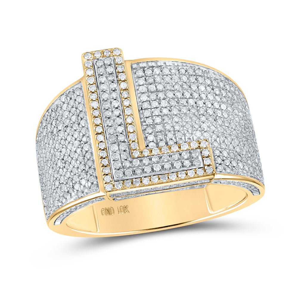 10kt Two - tone Gold Mens Round Diamond L Initial Letter Ring 1 - 1/5 Cttw - Splendid Jewellery