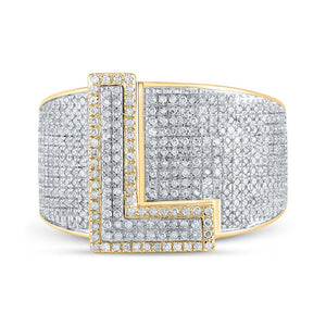 10kt Two - tone Gold Mens Round Diamond L Initial Letter Ring 1 - 1/5 Cttw - Splendid Jewellery