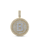 10kt Two - tone Gold Men's Round Diamond Letter B Circle Charm Pendant - 3 - 7/8 Cttw - Splendid Jewellery