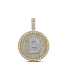 10kt Two - tone Gold Men's Round Diamond Letter B Circle Charm Pendant - 3 - 7/8 Cttw - Splendid Jewellery