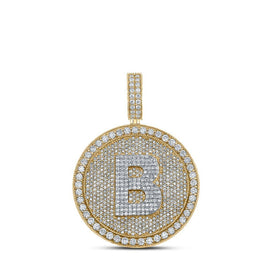 10kt Two - tone Gold Men's Round Diamond Letter B Circle Charm Pendant - 3 - 7/8 Cttw - Splendid Jewellery