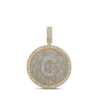 10kt Two - tone Gold Men's Round Diamond Letter C Circle Charm Pendant - 3 - 3/4 Cttw - Splendid Jewellery