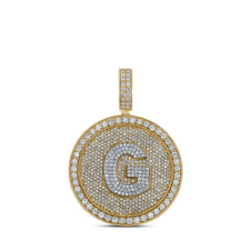 10kt Two - tone Gold Men's Round Diamond Letter G Circle Charm Pendant - 3 - 3/4 Cttw - Splendid Jewellery