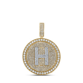 10kt Two - tone Gold Men's Round Diamond Letter H Circle Charm Pendant - 3 - 3/4 Cttw | Splendid Jewellery - Splendid Jewellery