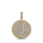 10kt Two - tone Gold Men's Round Diamond Letter J Circle Charm Pendant - 3 - 7/8 Cttw - Splendid Jewellery
