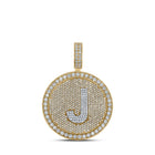 10kt Two - tone Gold Men's Round Diamond Letter J Circle Charm Pendant - 3 - 7/8 Cttw - Splendid Jewellery